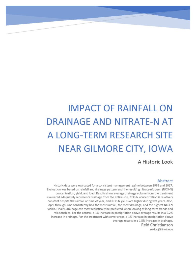 Impact of Rainfall on Drainage and Nitrate-N at a Long-Term Research Site Near Gilmore City, Iowa